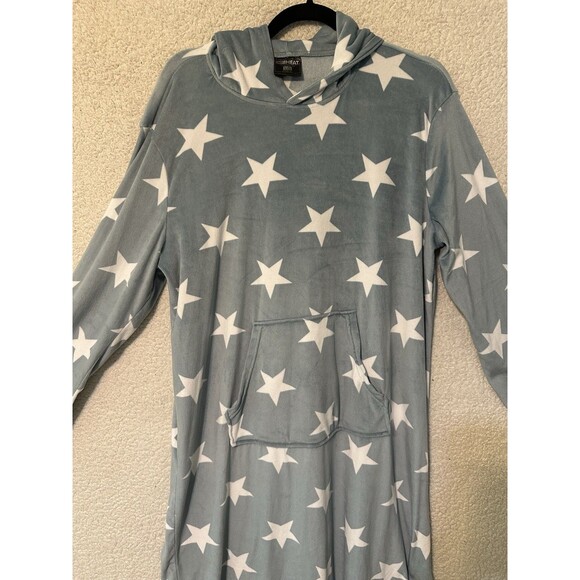 32 Degrees Heat Velour Sleepwear Sweater Dress Hooded Size L/XL Light Blue Stars - Picture 2 of 12